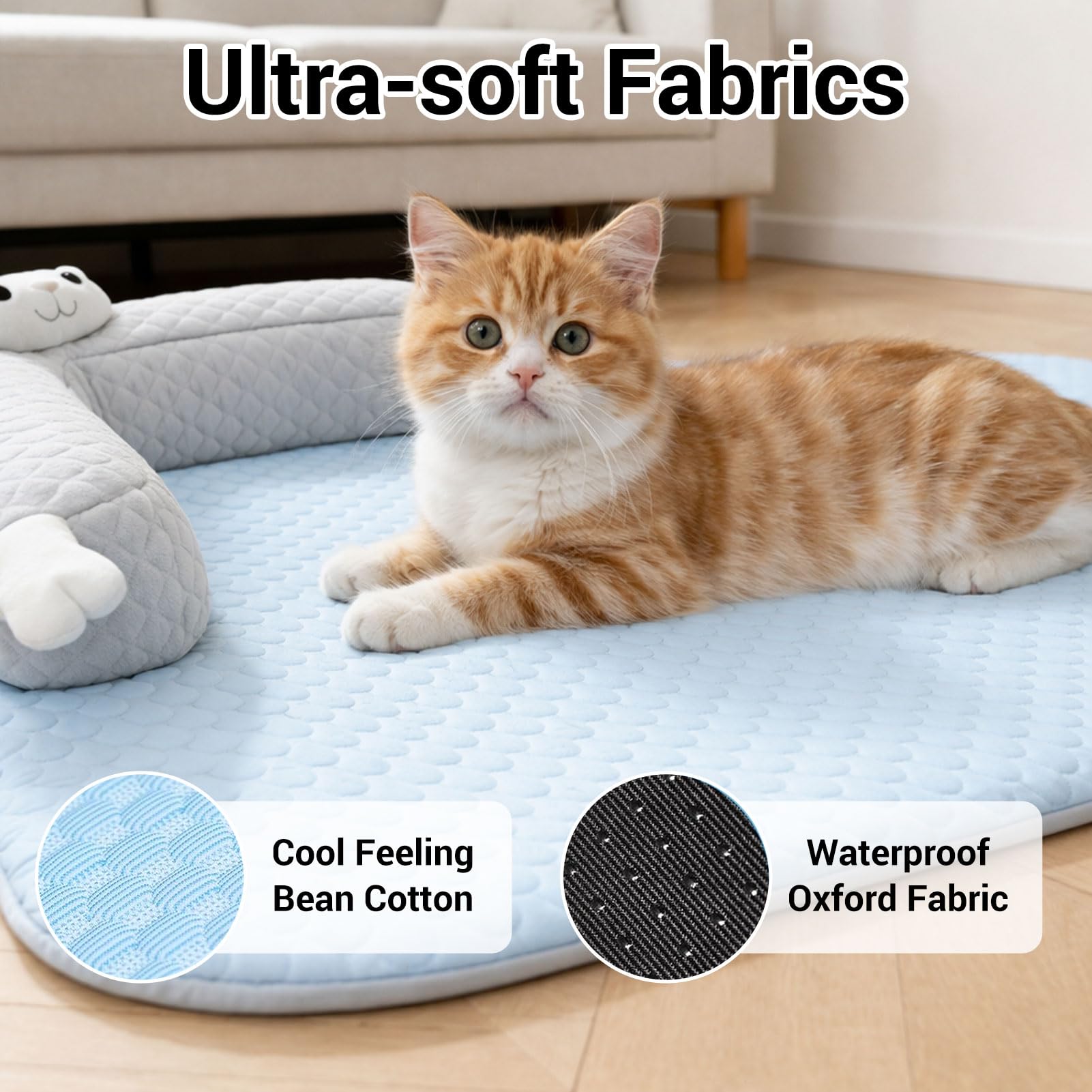Tapis rafraîchissant pour chiens et chats - Lit lavable avec oreiller en forme de U - Tapis rafraîchissant pour chiens et chats (65 x 50 cm)