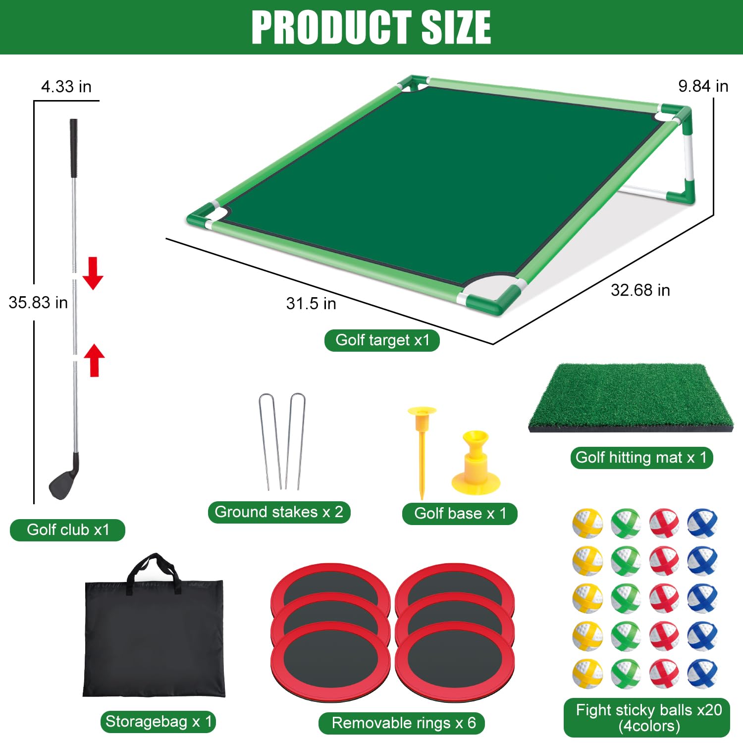 Mostop Juego de juego de golf – Juego de Cornhole para patio trasero incluye alfombrilla de putt, 20 bolas adhesivas, 6 fundas de agujero, bolsa de transporte, juegos de patio de golf para adultos