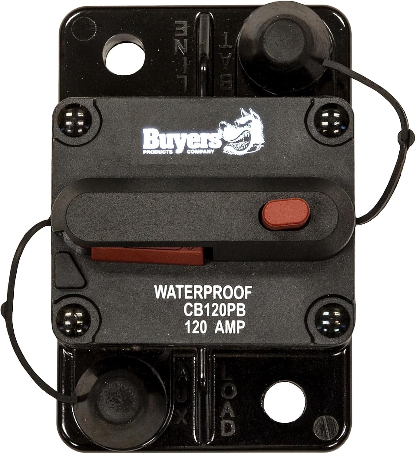 Buyers Products CB120PB 120 Amp Circuit Breaker with Manual Push-to-Trip Reset, Protect Accessory Circuits, Electrical Equipment for Dump Hoists, Salt Spreaders & More