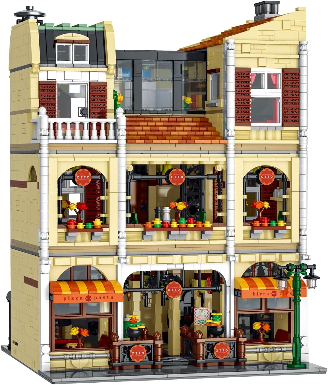 Pizza Shop Street View Building Blocks Set,5588Pieces 3-Story Retro European Architecture Model with Detail Interior Scenes, Collectible Modular Building Blocks for Adults & Teens 14+