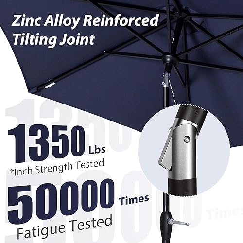 Miniatura 3 de Tempera Sombrilla de mesa para patio de 7.5 pies con inclinación automática y manivela, sombrilla grande con poste resistente y toldo resistente a