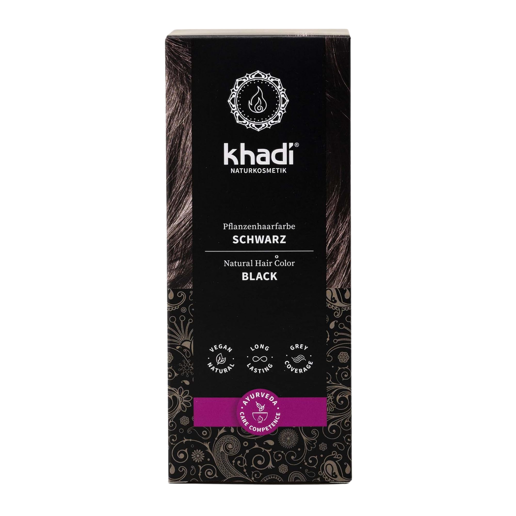 khadi SCHWARZ Pflanzenhaarfarbe - Färbt Dein Haar in einem geheimnisvollen Tiefschwarz, ohne Blaustich - 100% pflanzlich, natürlich & vegan - 100g