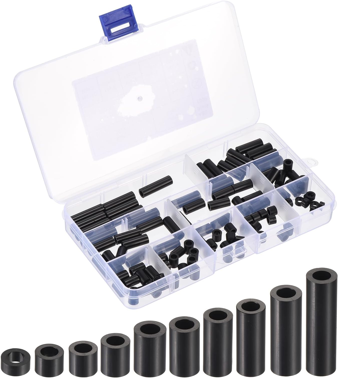 PATIKIL M4 Nylon Spacer Set, 100Pcs Non-Threaded ABS Round Spacer Standoff Assortment Electrical Outlet Spacers for PCB Motherboard, Circuit Board, Switch and Receptacle, Black