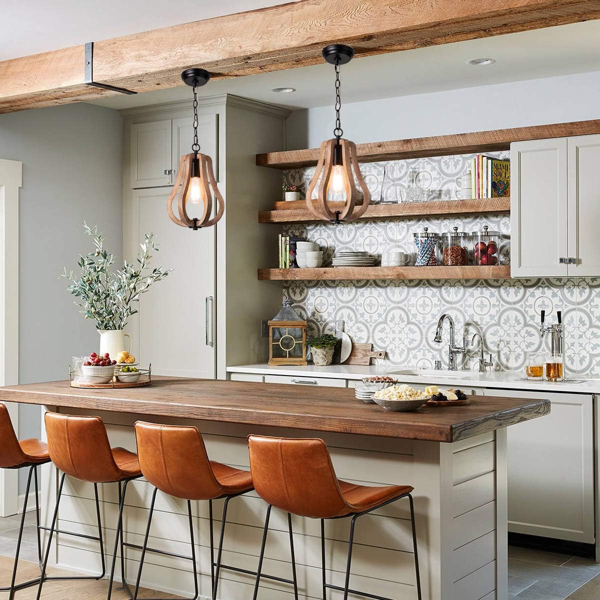 Uр Tо 40% оƒƒ Wood & Metal Chandelier Fixture Antique Pendant Lamp Rustic Farmhouse Iron Wooden Chandelier Pendant Light Retro Ceiling Light Fixture for Kitchen Island 1XE26, UL Listed Wires, Medium1, by YIFI