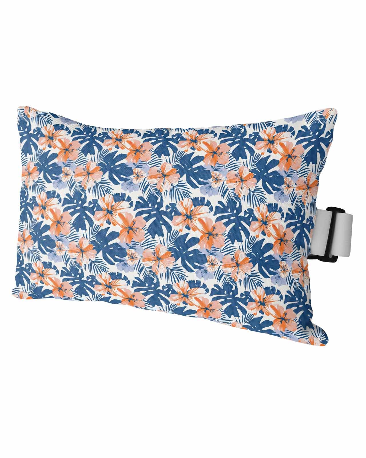 Tropical Botanical Outdoor Beach Pool Chaise Lounge Chair Head Throw Pillow Covers 11x16 with Insert and Adjustable Elastic Stripe Set of 1,Bed Body Lumbar Pillow Cases,Orange Flower Blue Palm Leaves