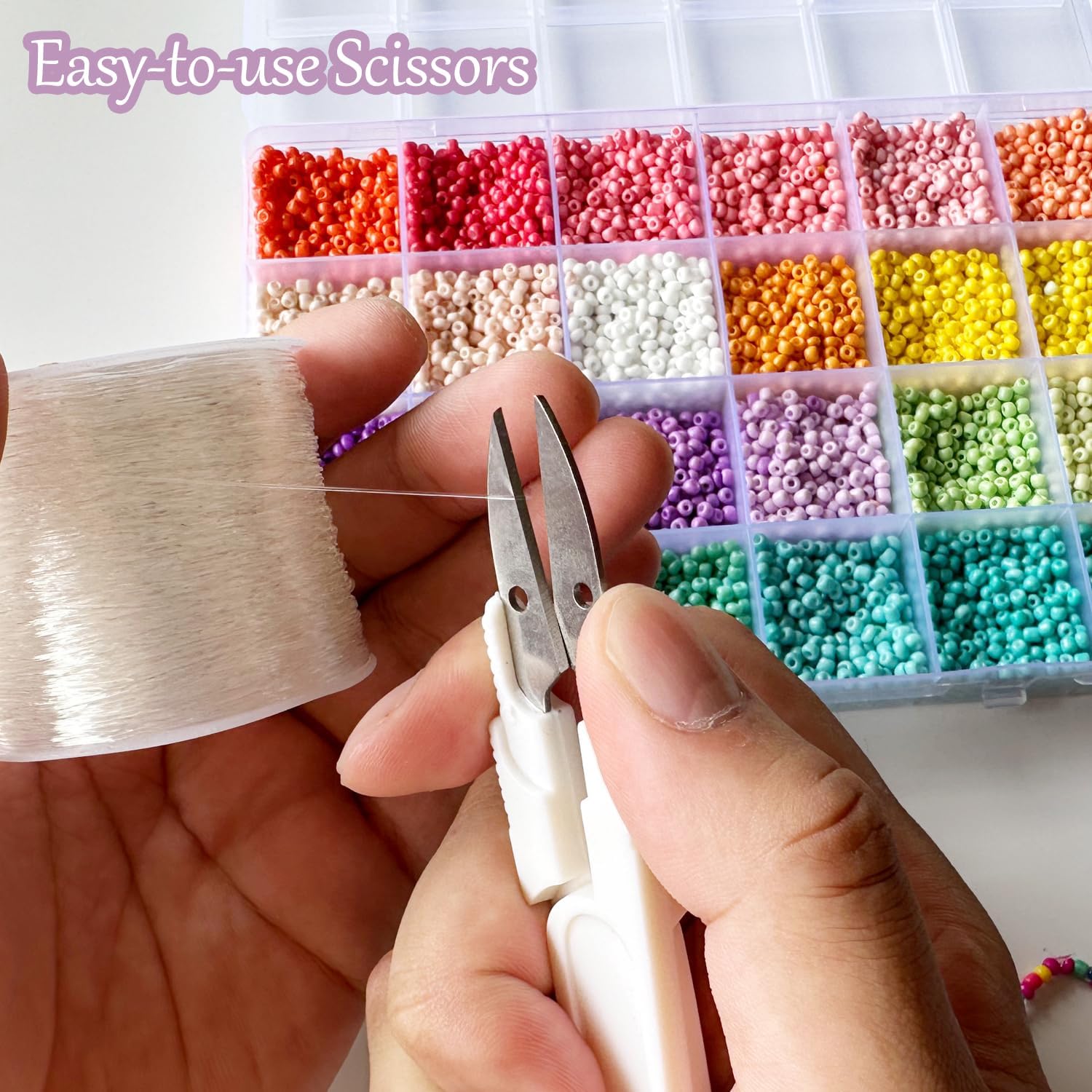 0.5mm Stretchy Bracelet String, QBJAYTY Clear Elastic Bracelet String for Bracelets Making, 131 Yards Clear Stretch Beading Thread String Cord for Clay Letter Seed Beads (0.5mm Crystal)