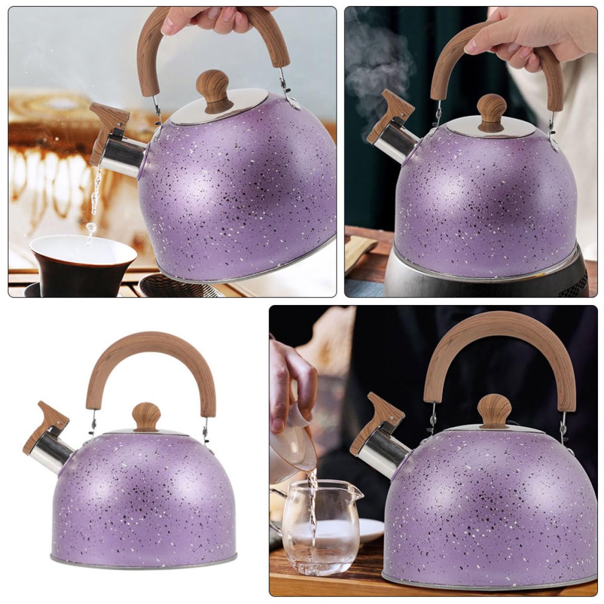 Tetera Silbante de Acero Inoxidable 3 L Púrpura para Cocina