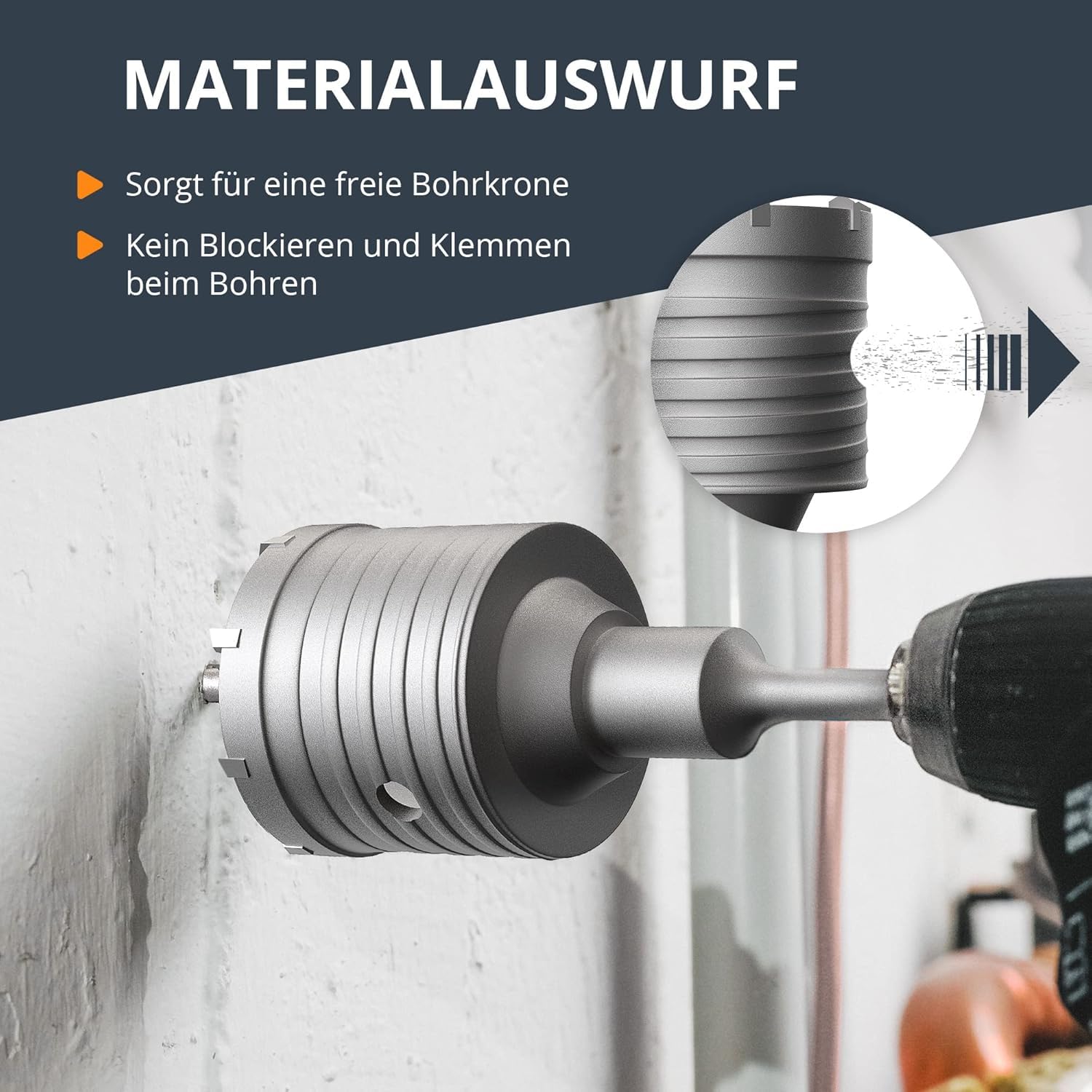 BAURIX® Koronka do puszek SDS Plus 68 mm – 8 zębów z węglika | Czyste otwory pod gniazda w murze, cegle i płycie GK – krzyżowy grot centrujący, chwyt do wiertarki udarowej.