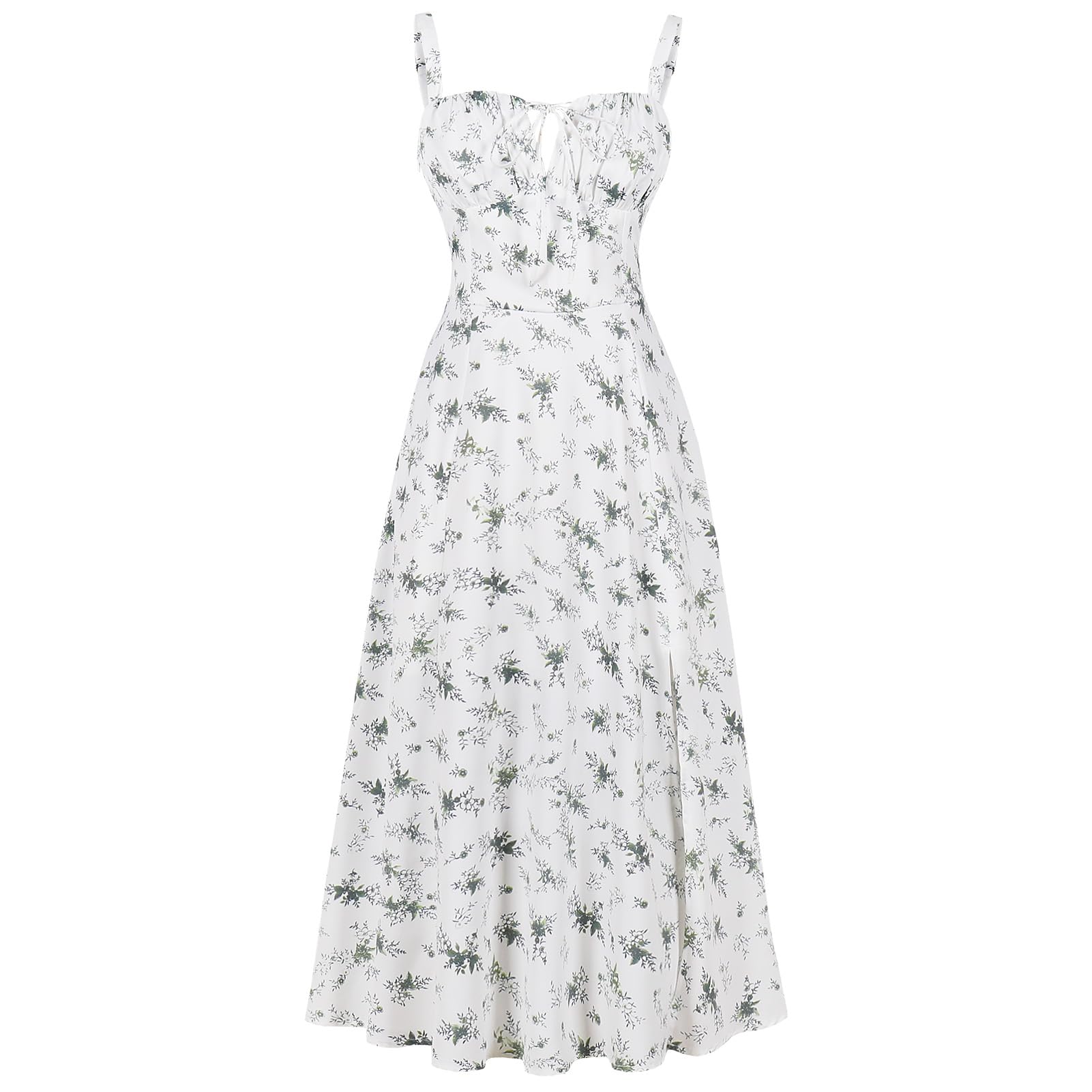 Women's Floral Corset Dress Formal Cocktail Dresses Going Out Casual Sundress Split Thigh Spaghetti Strap Vintage Dress: Medium Green Flower