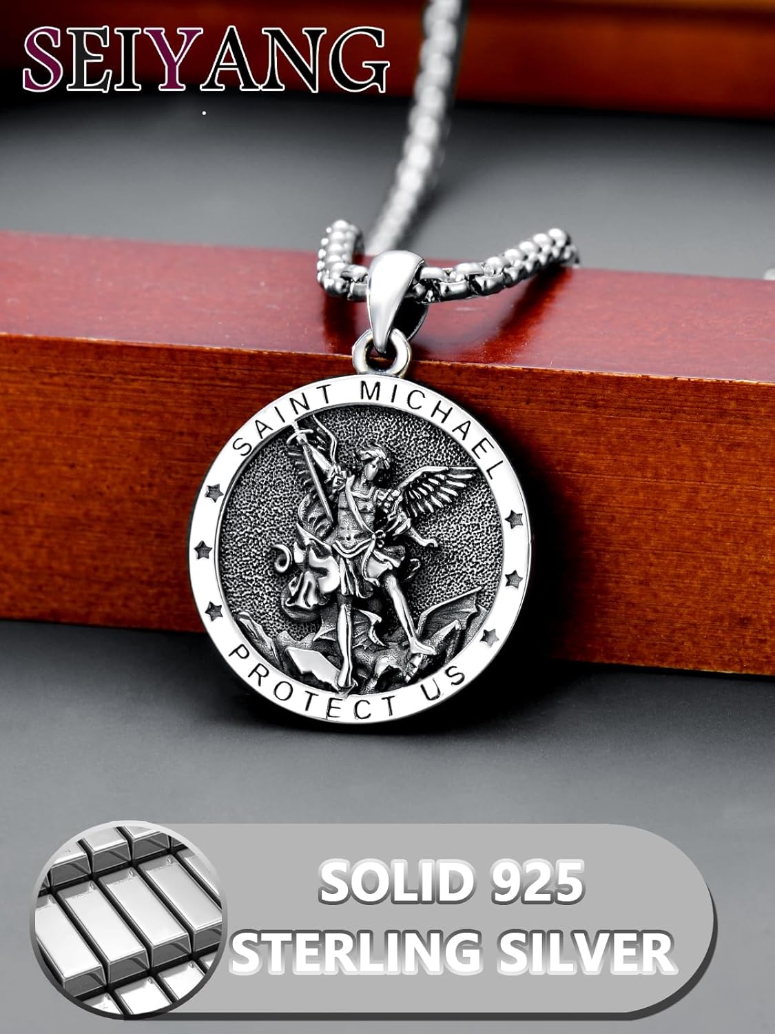 Seiyang Saint Necklace 925 Sterling Silver Patron Amulet Medal Jewelry for Men Women (with Gift Box) - Image 4