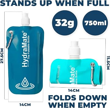 HydraMate Collapsible Water Bottle - Foldable Water Bottle - 750ml (2 Pack)