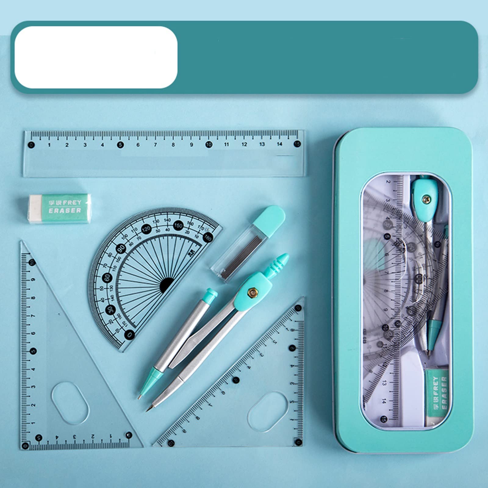 Zirkel, Mathematik-Geometrie-Set, Schülerbedarf Mit Eisenbox, Geometrie-Set, Inklusive Lineal, Winkelmesser, Kompass, Radiergummi, Minennachfüllungen, Messwerkzeugen