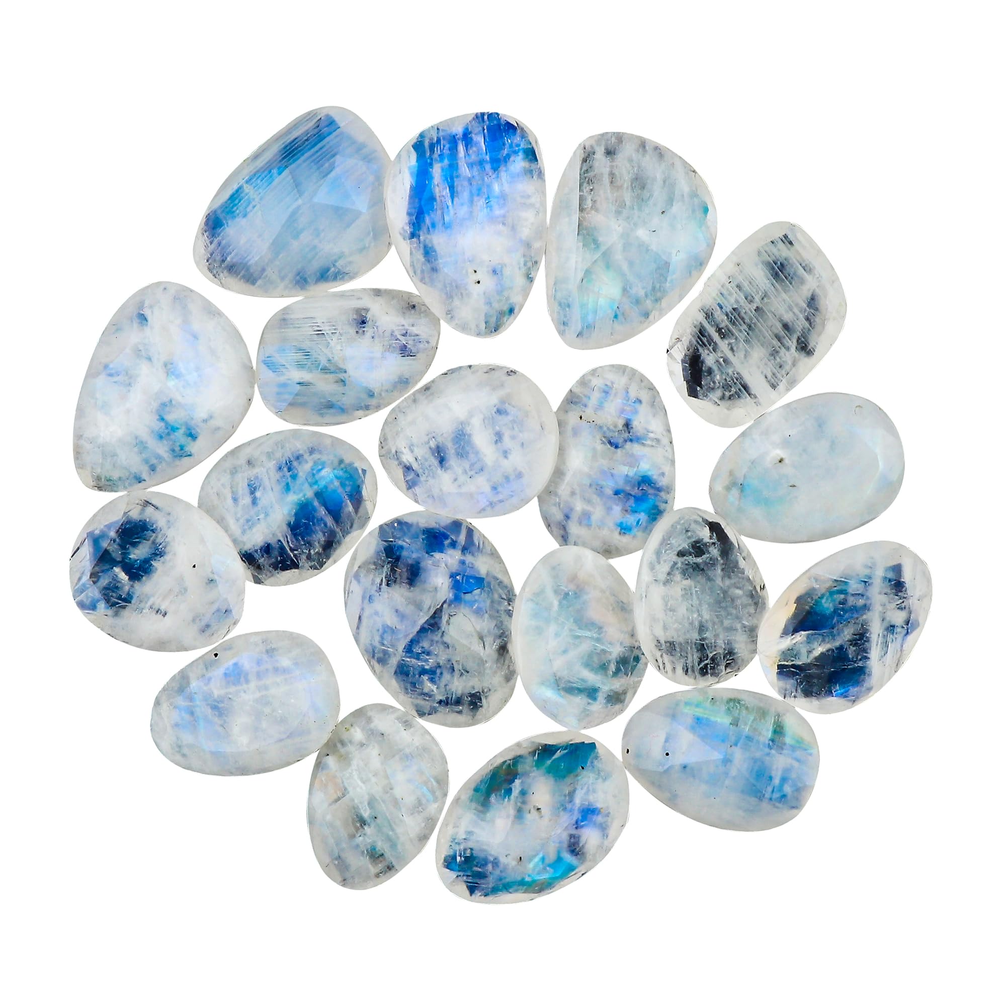 GEMKORA Natural Moonstone Rose-Cut Gemstones Wholesale Cabochons for Jewelry Making, Mix Shapes | 10pcs | 10-14mm