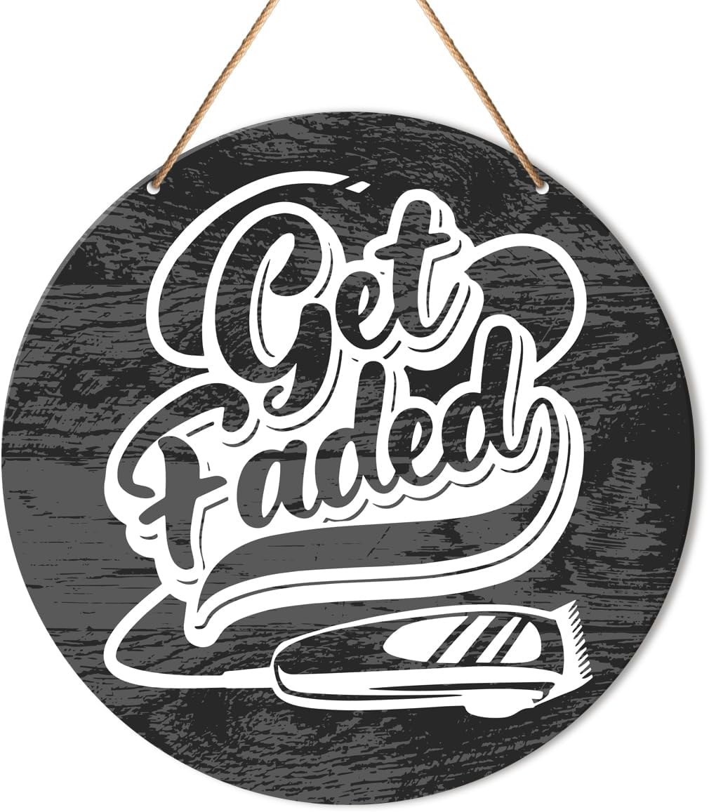 Muktoujaumai Salon Wall Decor, Barber Shop Hanging Sign Decor Farmhouse Wall Decoration Wood Sign, Gift for Barbers Hairdresser Hairstylist, Get Faded