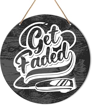 Muktoujaumai Salon Wall Decor, Barber Shop Hanging Sign Decor Farmhouse Wall Decoration Wood Sign, Gift for Barbers Hairdresser Hairstylist, Get Faded