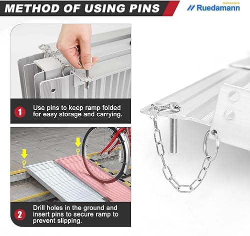 Miniatura 37 de Ruedamann Rampa portátil para sillas de ruedas de 2 pies para puertas, rampa de aluminio antideslizante para sillas de ruedas, rampa plegable