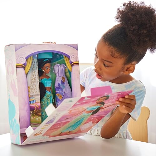 Miniatura 5 de Disney Tienda oficial de la muñeca Jasmine Story, Aladdin, 11 pulgadas, juguete totalmente posable con atuendo brillante, adecuado para niños de 3