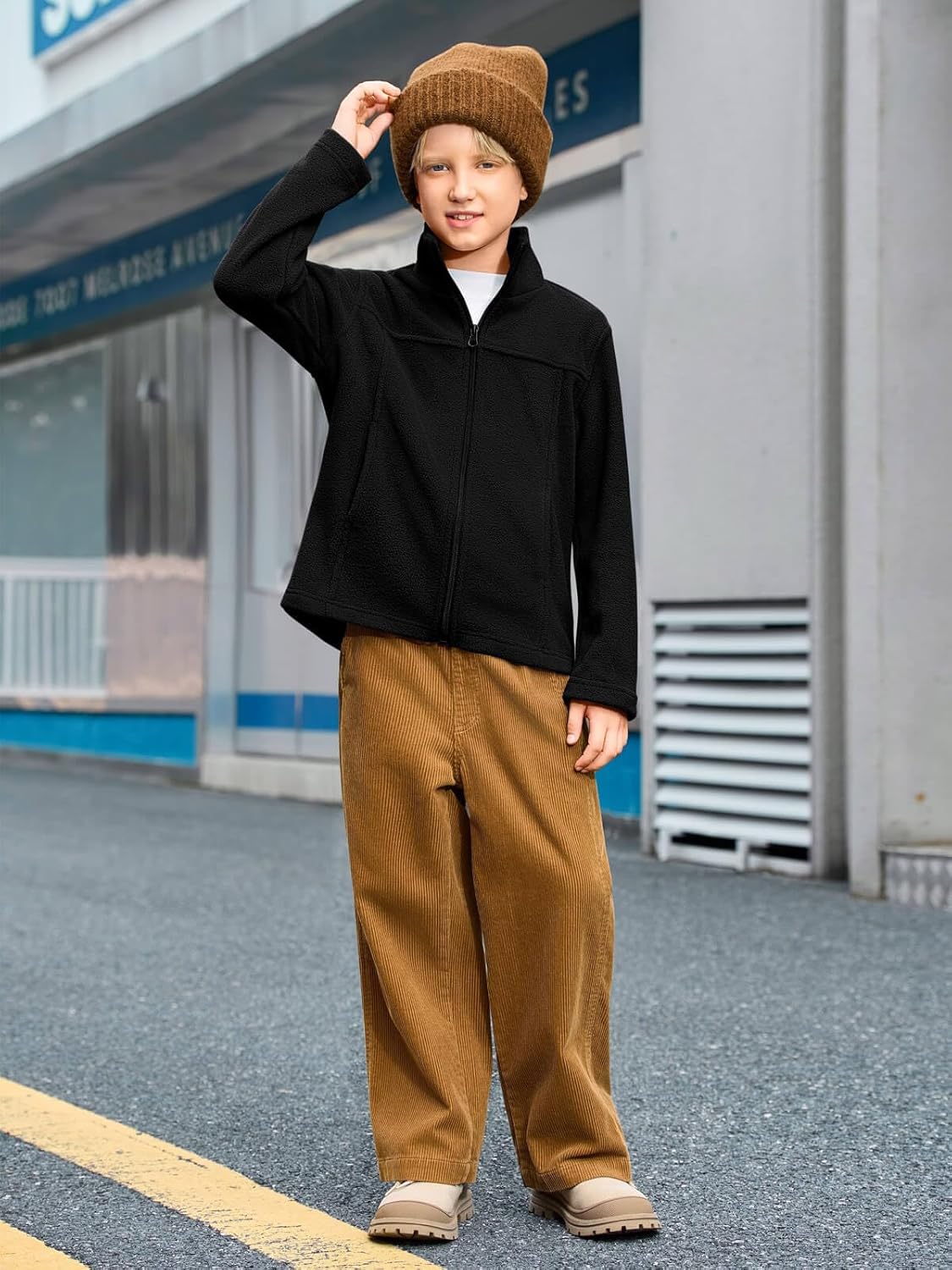 Haloumoning Boys Zip Up Fleece Jacket Kids Lightweight Outerwear Long Sleeve Mock Neck Coat with Pockets 5-14Y - Image 6