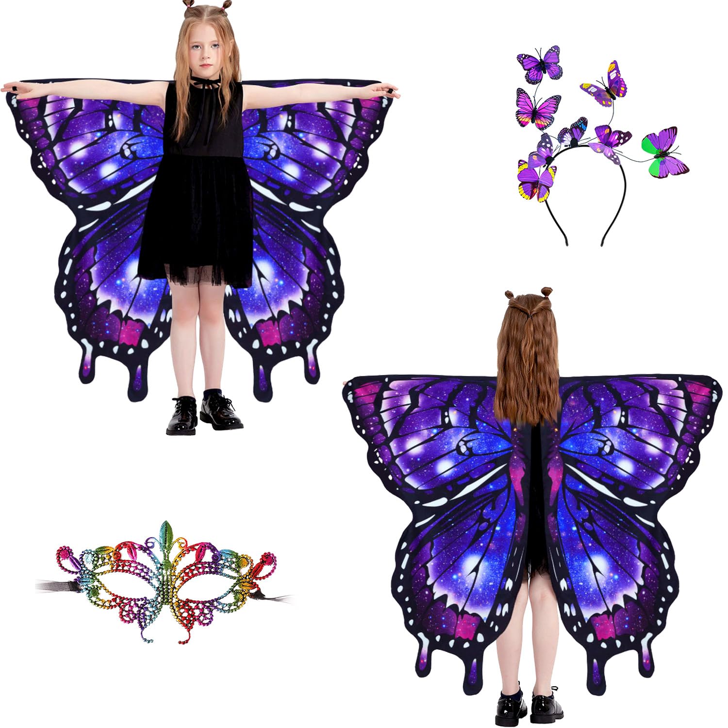 LYL. Ling Butterfly Wings for Girls Double-Sided Fairy Wings, Halloween Costumes for Kids Butterfly Costume for Girls (#015)