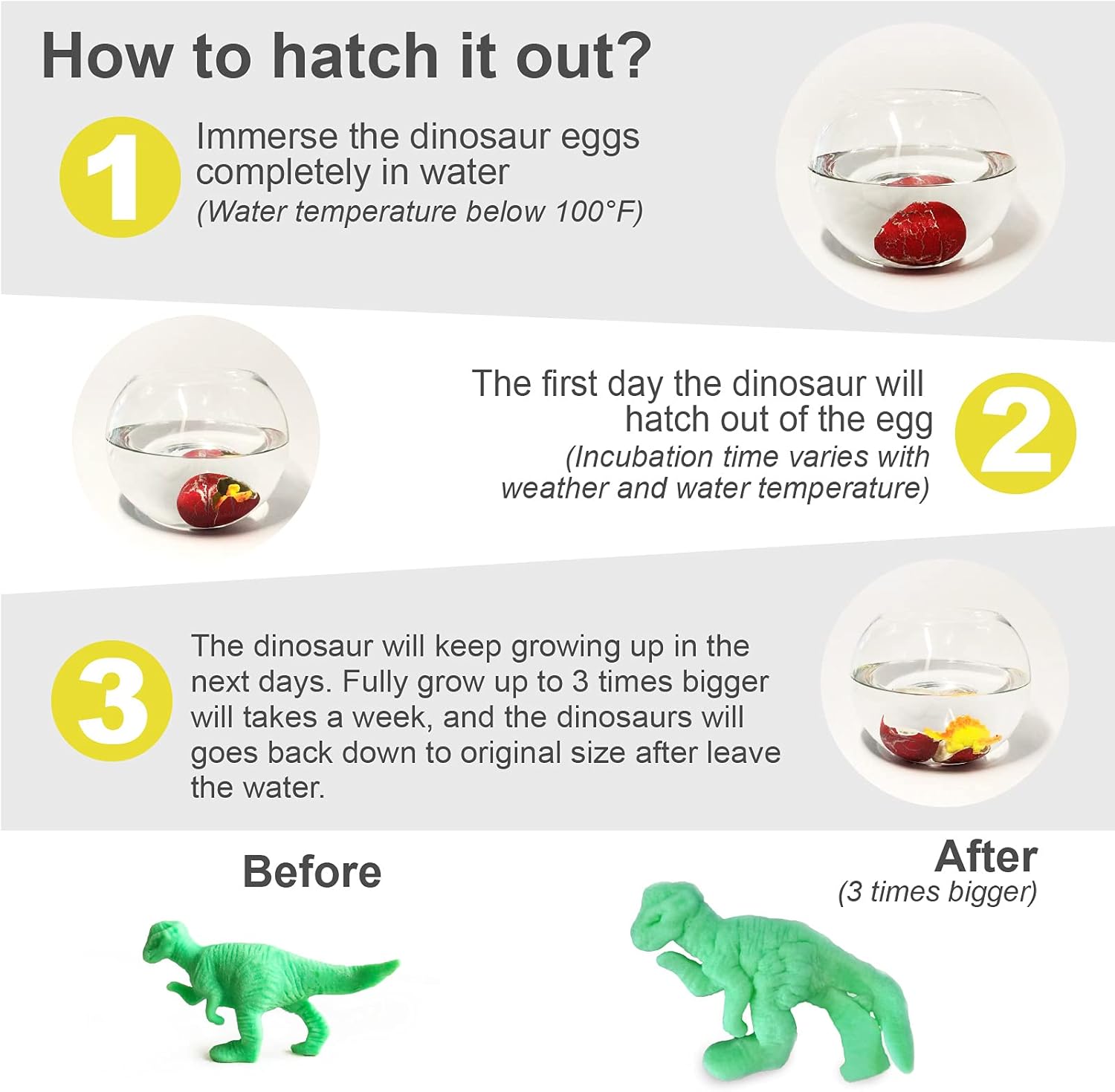 24pcs Large Size Dinosaur Egg Hatching Dino Egg Grow in Water Crack with Assorted Color Hatching Growing Dino Dragon Hunting Game Easter Basket Stuffers Birthday Easter Gifts Party Favors for Children