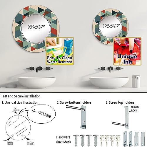 Miniatura 4 de Mid-Century Retro Dimensions VII espejo de tocador, espejos de baño, espejos de pared para sala de estar, dormitorio, espejo redondo, grande, 24 x