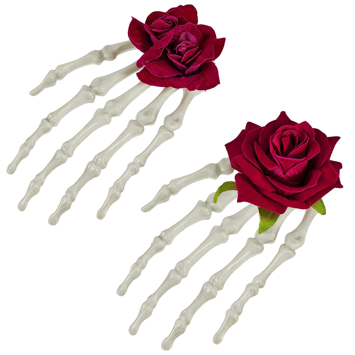 2 Pieces Halloween Skeleton Hands Hair Clips Rose Flower