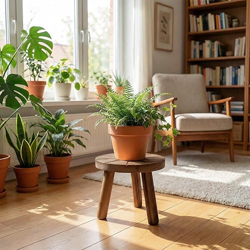 Miniatura 8 de Delma Soportes de madera para plantas de interior, paquete de 5 soportes individuales para macetas de 6 a 12 pulgadas, taburete moderno de mediados