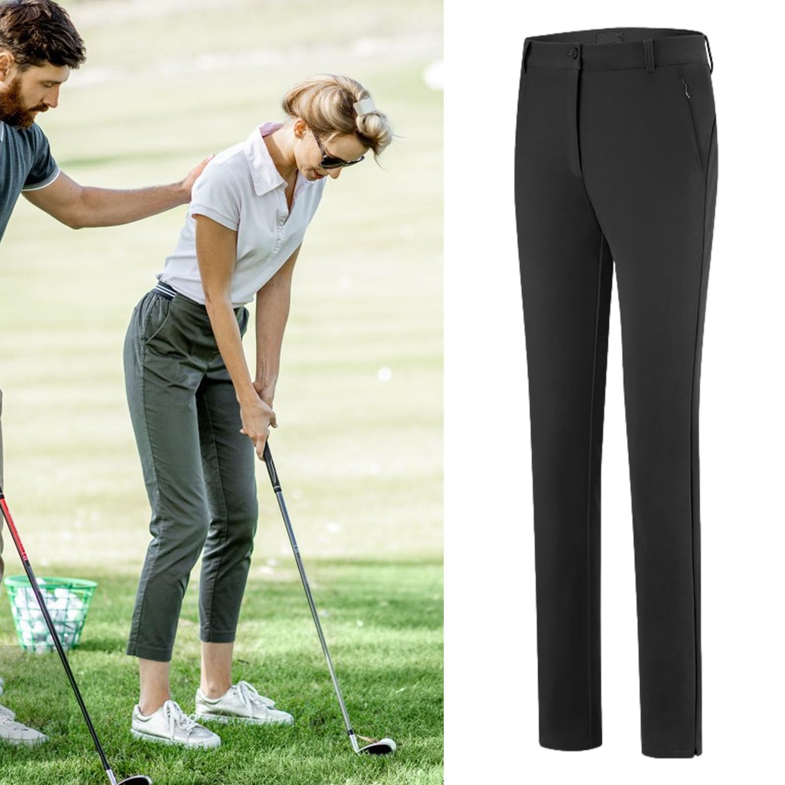 Teksome Pantalon de golf taille haute pour femme, pantalon de golf à séchage rapide, extensible et léger