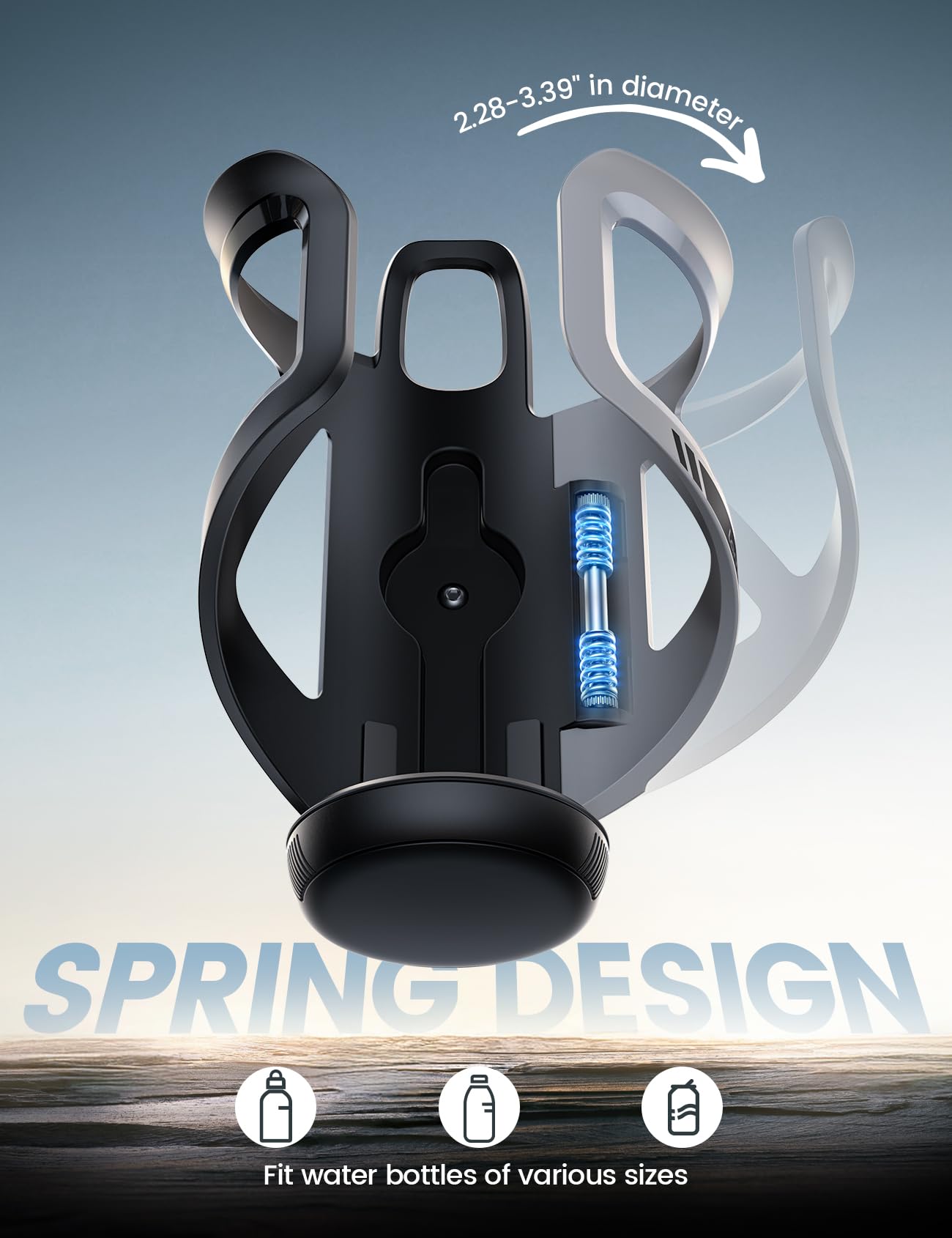 Lamicall Bike Water Bottle Holder - [Tracker Storage] [Adjustable Spring Design] Bike Cup Holder, Bicycle Drink Cage, Cycling Bike Water Bottle Cage with Screws Tool, for 2.28-3.39