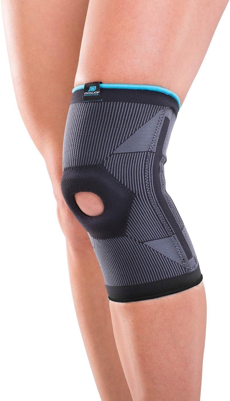 DonJoy Advantage Deluxe Elastic Knee for Srains, Strains, Swelling, Soreness, Arthritis, Patellofemoral Syndrome - Silicone Hex Buttress for Knee, Knee Cap Support - Black, Medium fits 14" - 15"