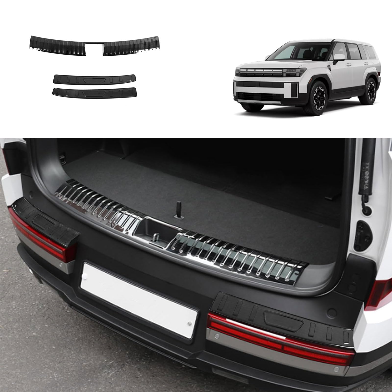 Car Accessories Compatible with Hyundai Santa Fe 2024 2025 2026 Inner and Outer Rear Bumper Sill Plate Guard