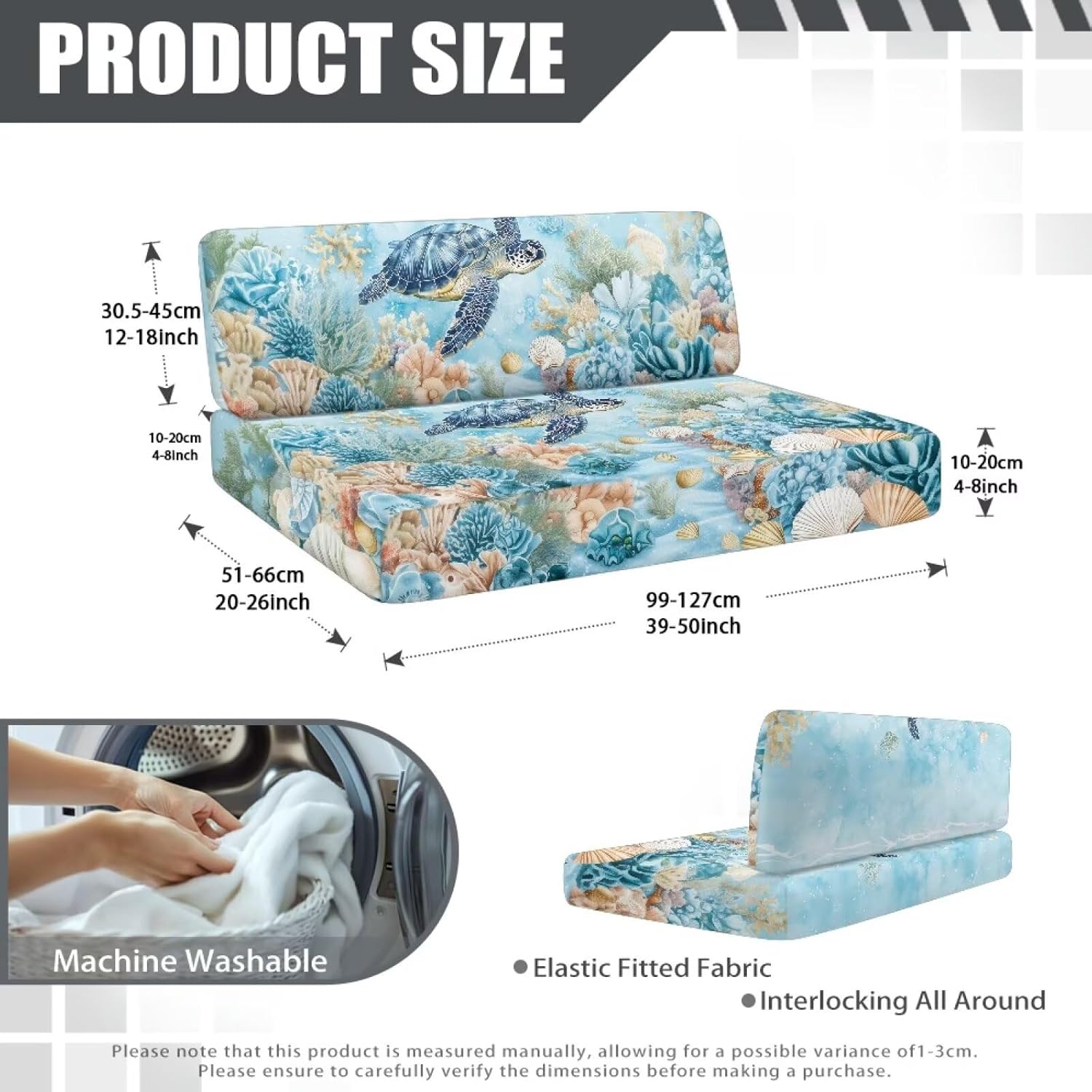 Blue Sea Turtle RV Dinette Cushion Covers Soft Stretchable Loveseat Sofa Fuiniture Slipcover Bench Seat Covers for RVs for Travel Trailer Couch