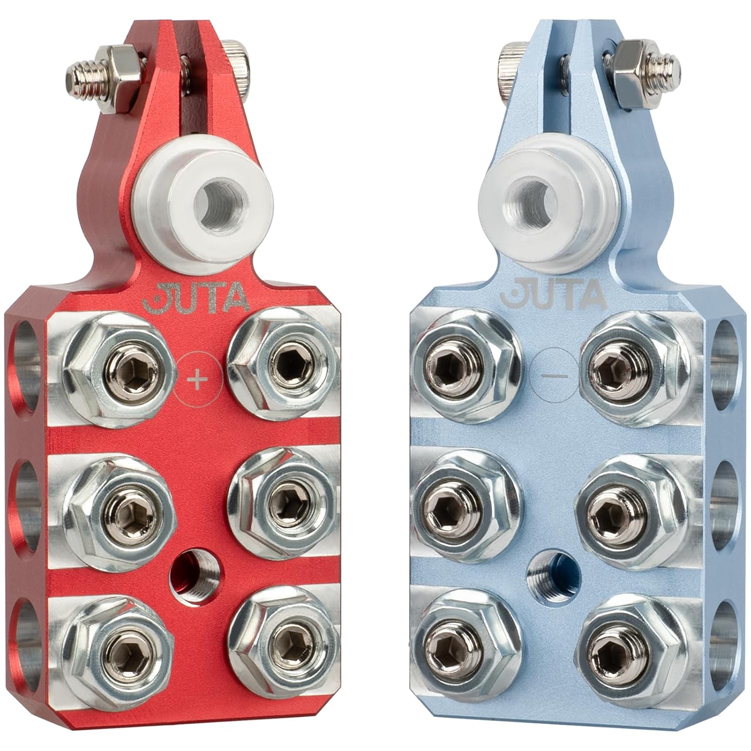 Conectores de Terminal de Bateria JUTA, Anodo Colorido, Posto Superior, Positivo (Vermelho) e Negativo (Azul), SAE/DIN/EN Cônico, Grampos de Terminal 12-Way, 8AWG a 4/0 AWG