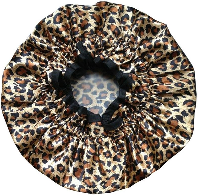 Touca de banho reutilizável EleCharm com estampa de leopardo e elástico