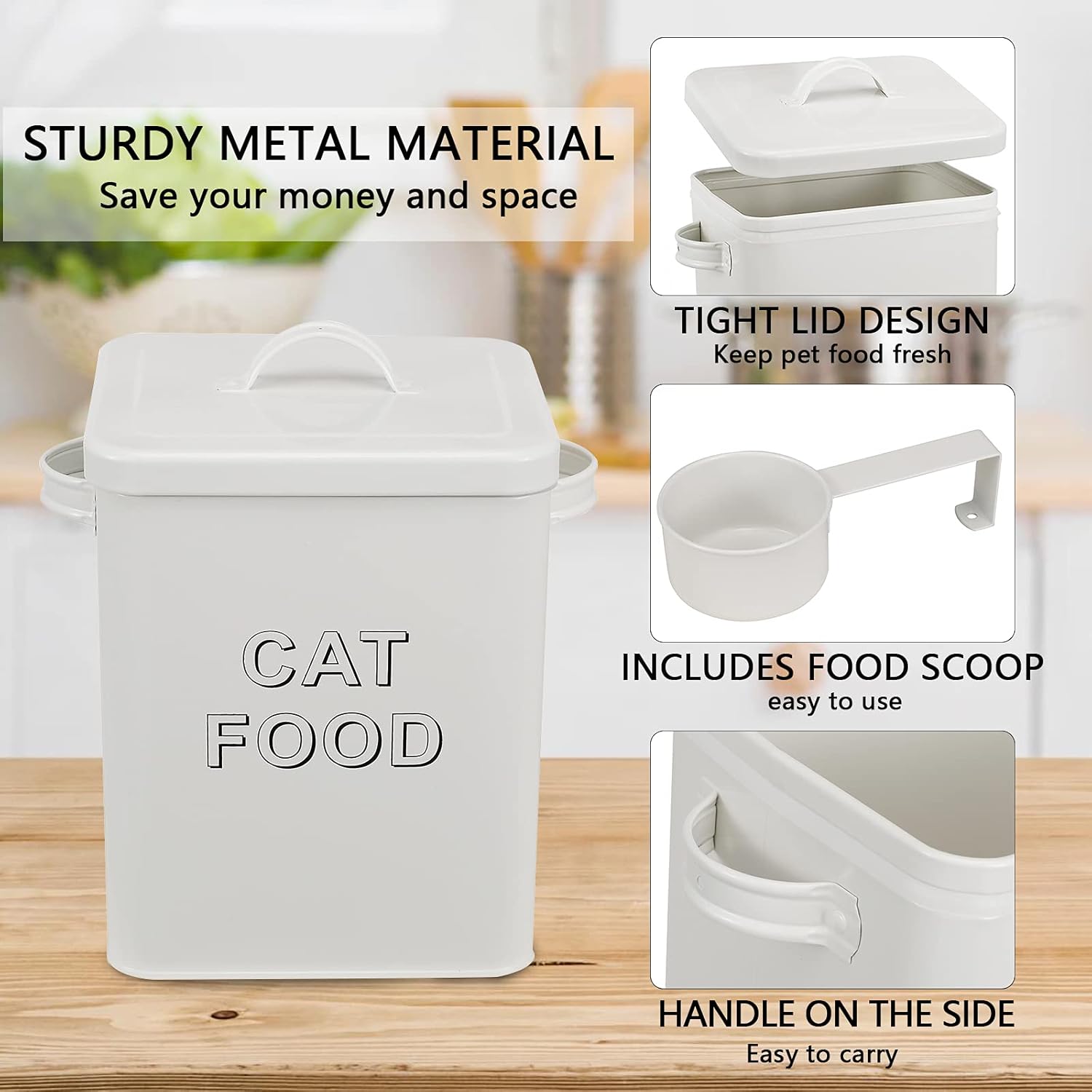 Cat Food Storage Container Farmhouse Pet Food Storage Containers with Lid and Scoop, Perfect Vintage Durable Canister Treats Tin for Kitchen Countertop, Shelf, Great Gift for Pet Owners - Cat Food