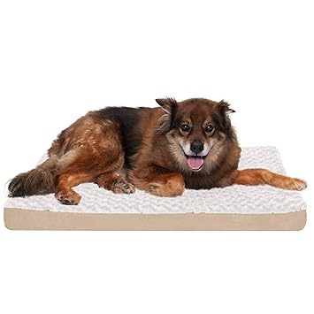Furhaven Pet Dog Bed - Deluxe Orthopedic Mat Ultra Plush Faux Fur Traditional Foam Mattress Pet Bed with Removable Cover for Dogs and Cats, Cream, Large