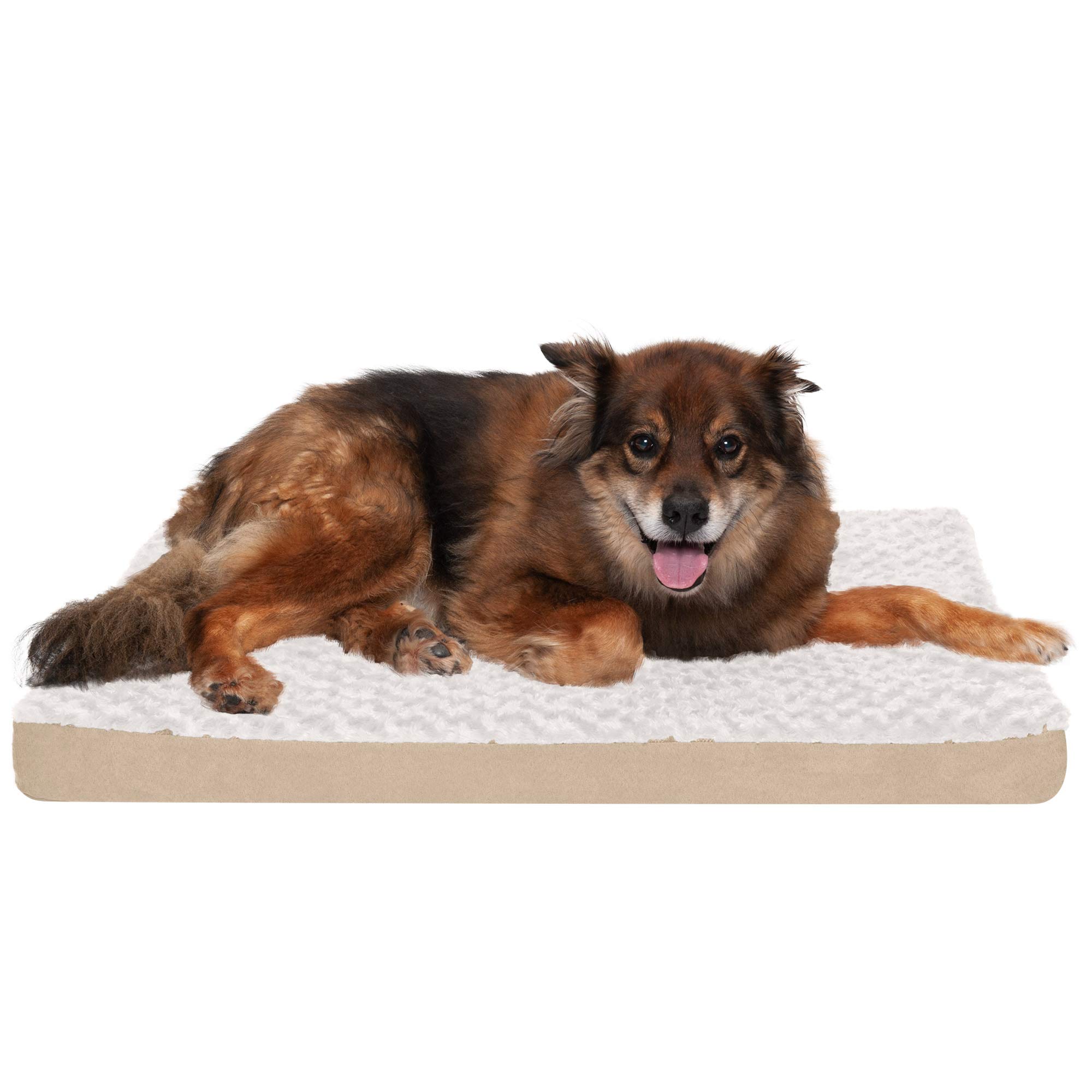 Furhaven Large Orthopedic Dog Bed Ultra Plush Faux Fur & Suede Mattress w/ Removable Washable Cover - Cream, Large