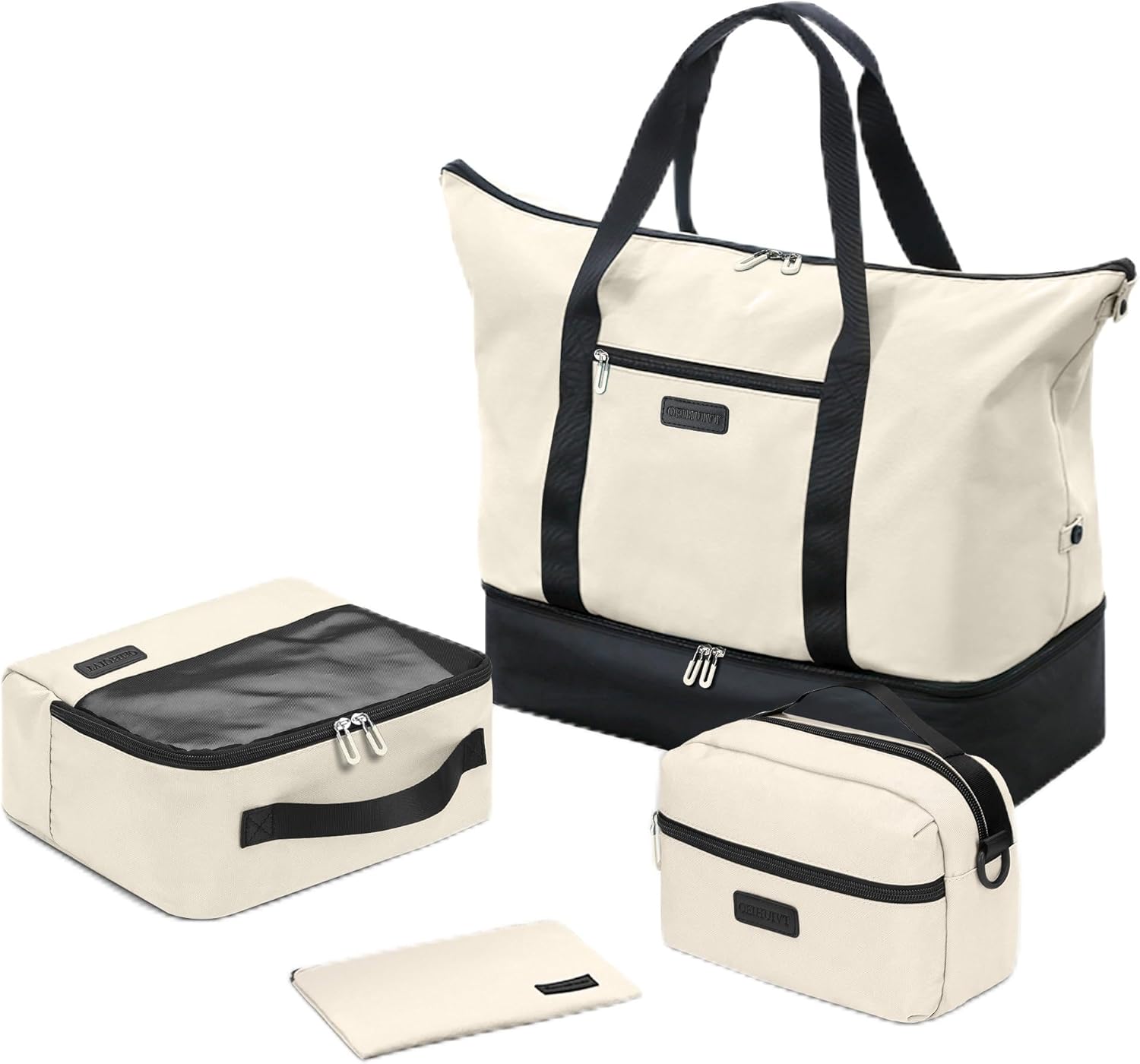 Oeihuivt Weekender Bags for Women - 21 Inch Large Travel Duffel Bag 2-Piece Set with Shoe Compartment, Heavy-Duty Canvas Leather Carry On Overnight Tote