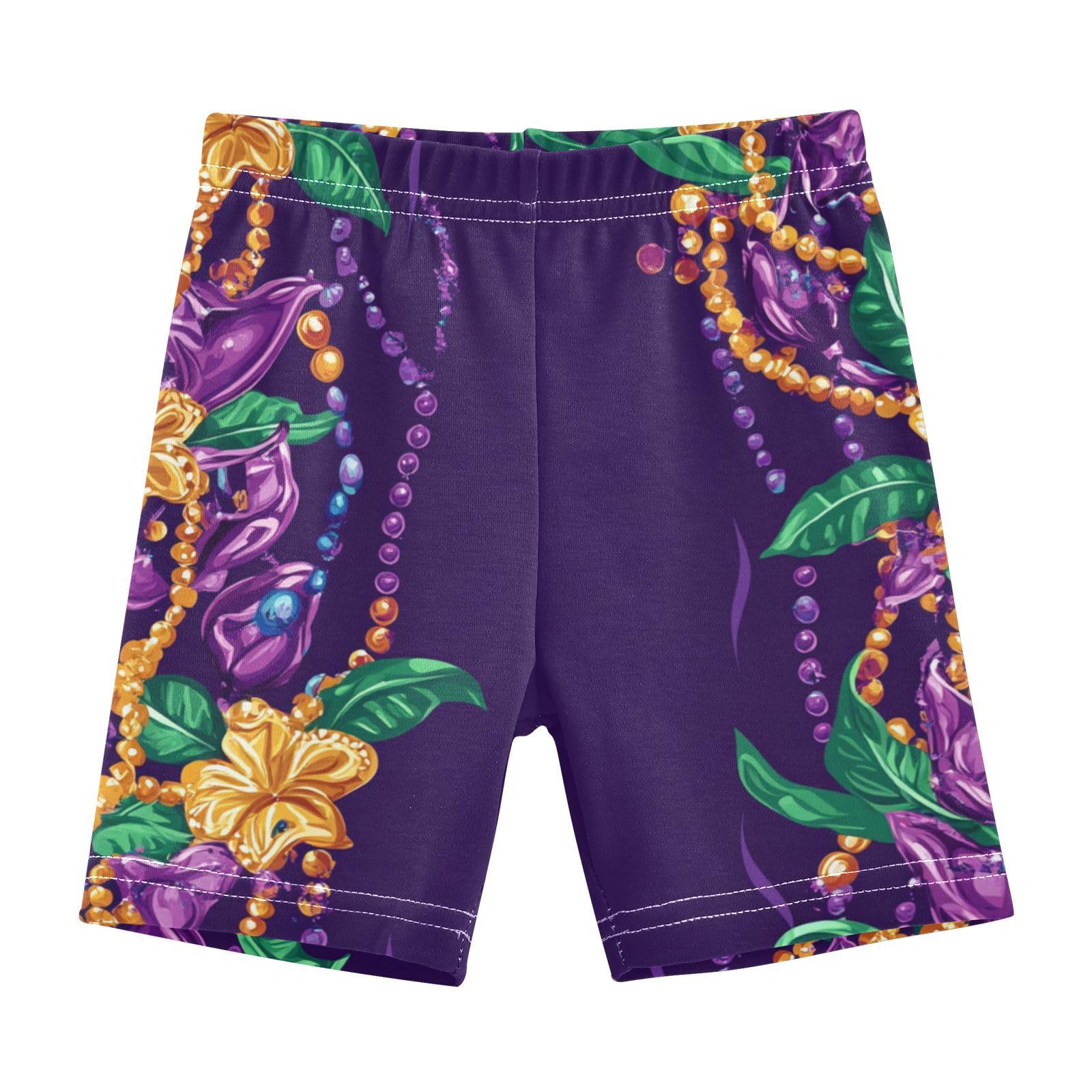 Teen Girls Shorts Tight Cotton Tumbling Shorts Swimsuit Under Dress 5T Mardi Gras Carnival Beads
