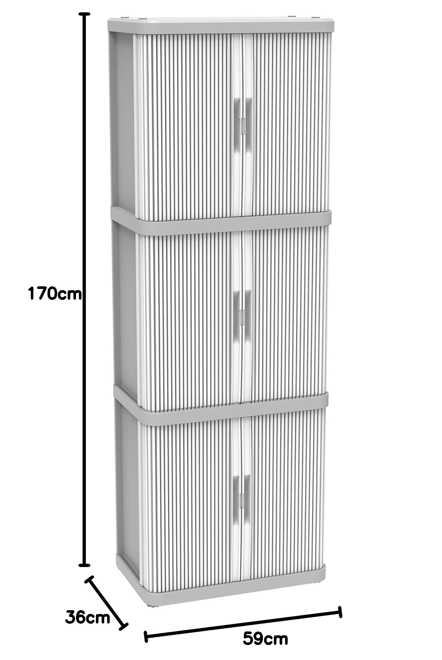 Terry, Rolling Space Cab 3, armario interior y exterior de 3 compartimentos con dos puertas correderas, 3 estantes interiores ajustables, gris, de plástico reciclado, dimensiones: 59 x 36 x 170 cm