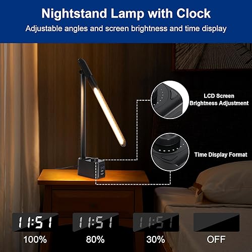 Miniatura 5 de Lightess Lámpara de escritorio LED con 2 puertos de carga USB, 50 modos de iluminación, luz de escritorio regulable con soporte para bolígrafo y