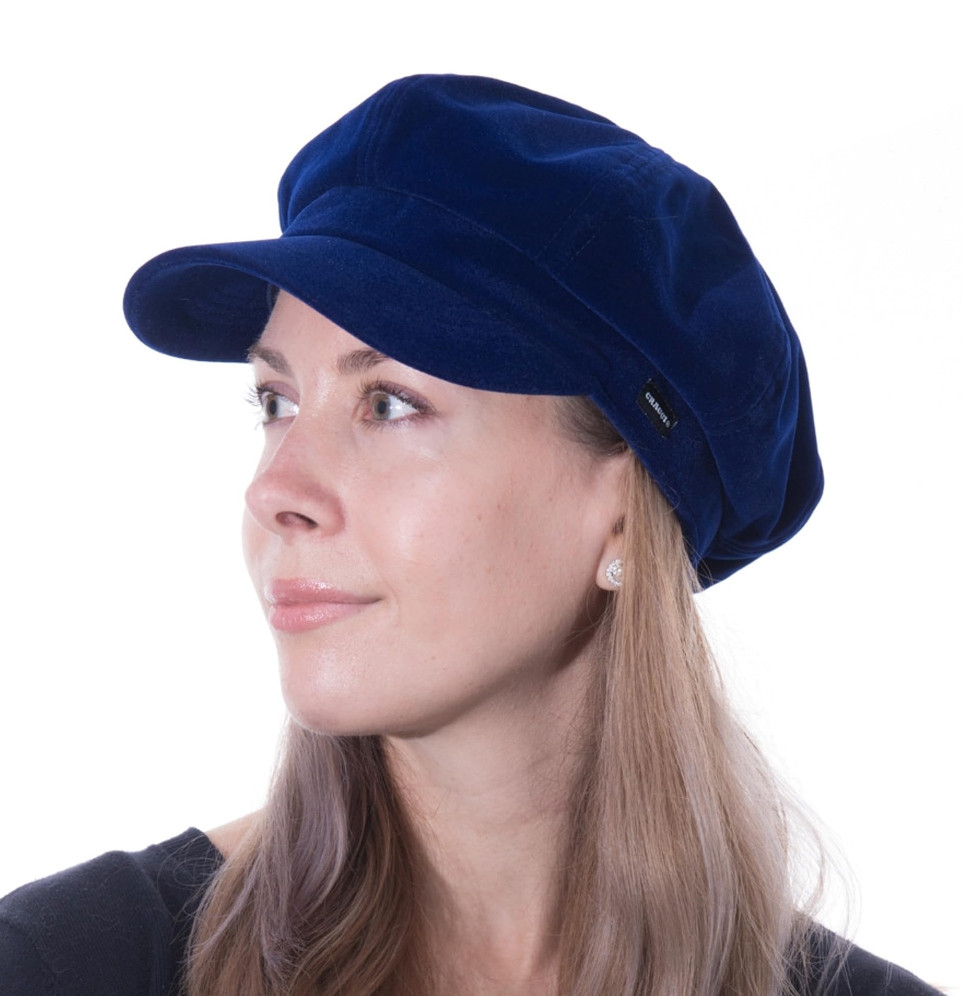 CRAGGI Velvet Baker Boy Cap,Newsboy Hat,Cabbie,Flat Cap in Navy Velvet,Womens Hats
