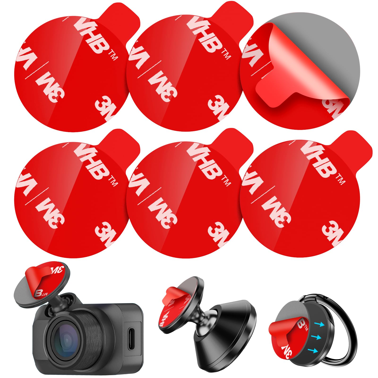 6Pcs Double Sided Adhesive Tape Replacement for Dashboard Car Magnetic Mount, 25mm(0.98in) Round Heat Resistant 3M Sticky Pad for Phone Ring Holder, Mini Dash Cam, Super Self Adhesive Mounting Sticker