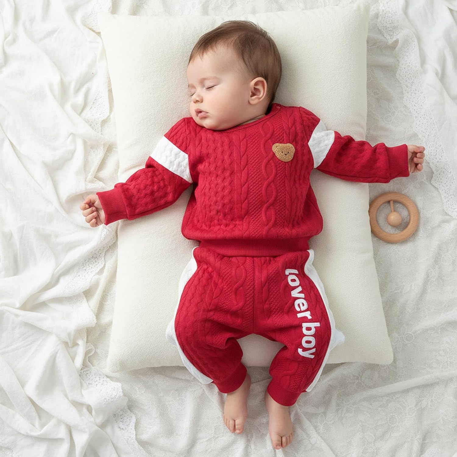 SAYOO Infant Baby Boy Clothes 3 6 12 18 Months Fall Winter Outfit Bear Romper Mama's Boy Embroidery Pants 2Pcs Tracksuit - Image 4