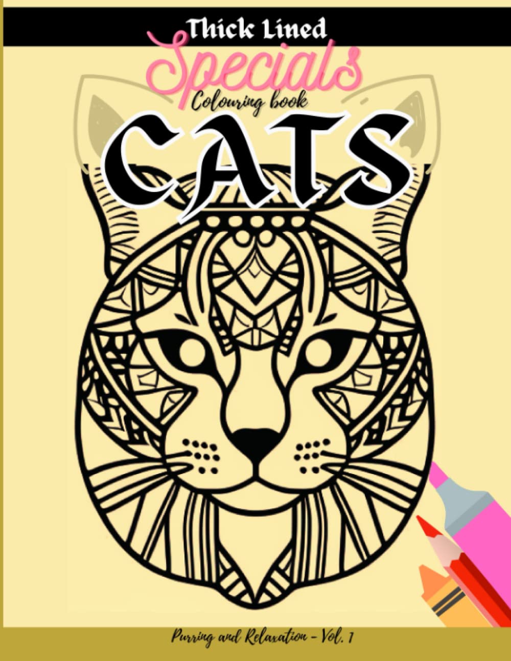 Thick lined coloring book for adults: Purring and Relaxation, 50 Cats to color and Relieve Stress or anxiety