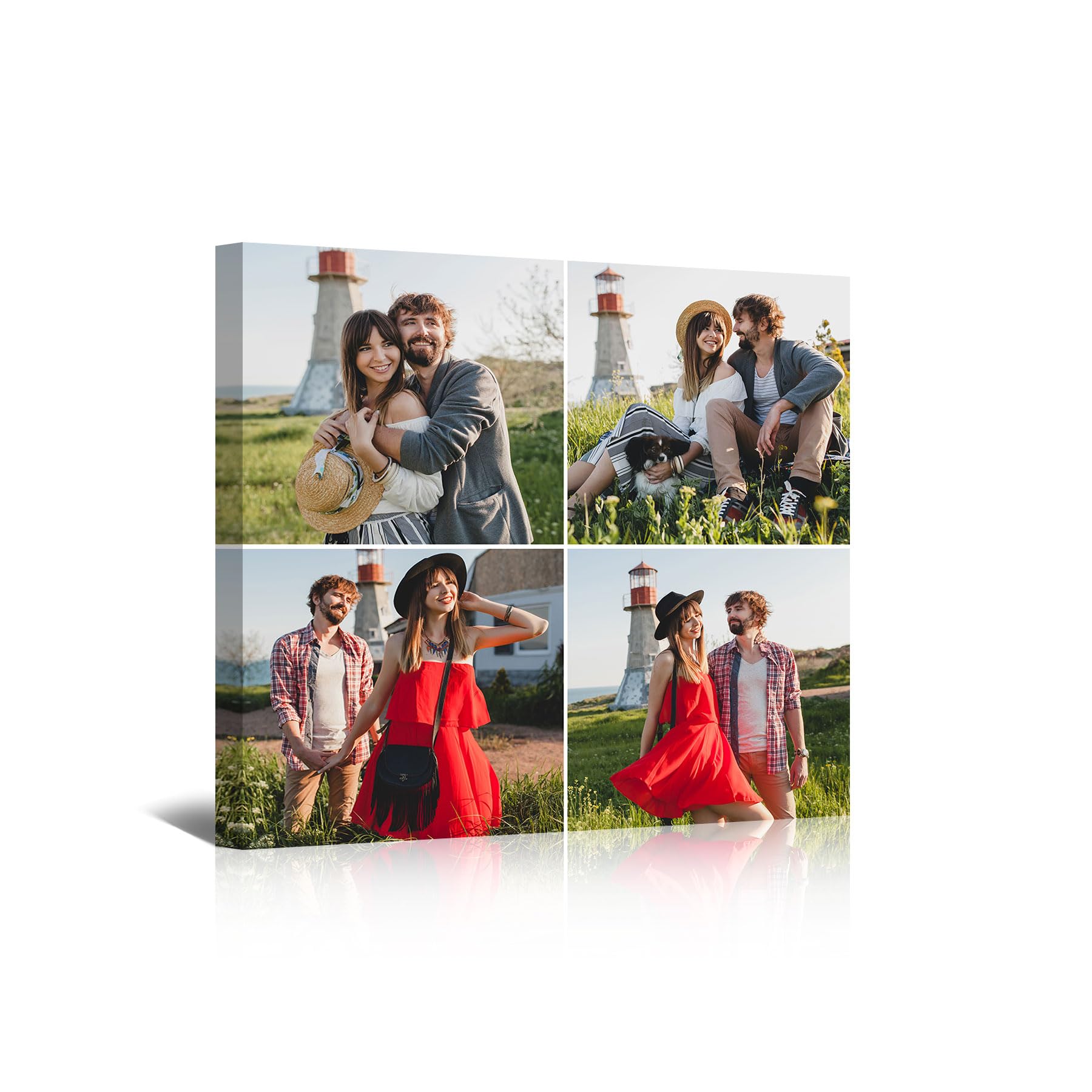 WITRN Personalised Photo Collage Canvas Prints Custom Multi Picture Framed Wall Art, 4 Photo Collage, Personalised Gift for Women Mum Dad Couples Pets, Family Photo Canvas Home Decor 20x20 cm (8x8in) โ image 1