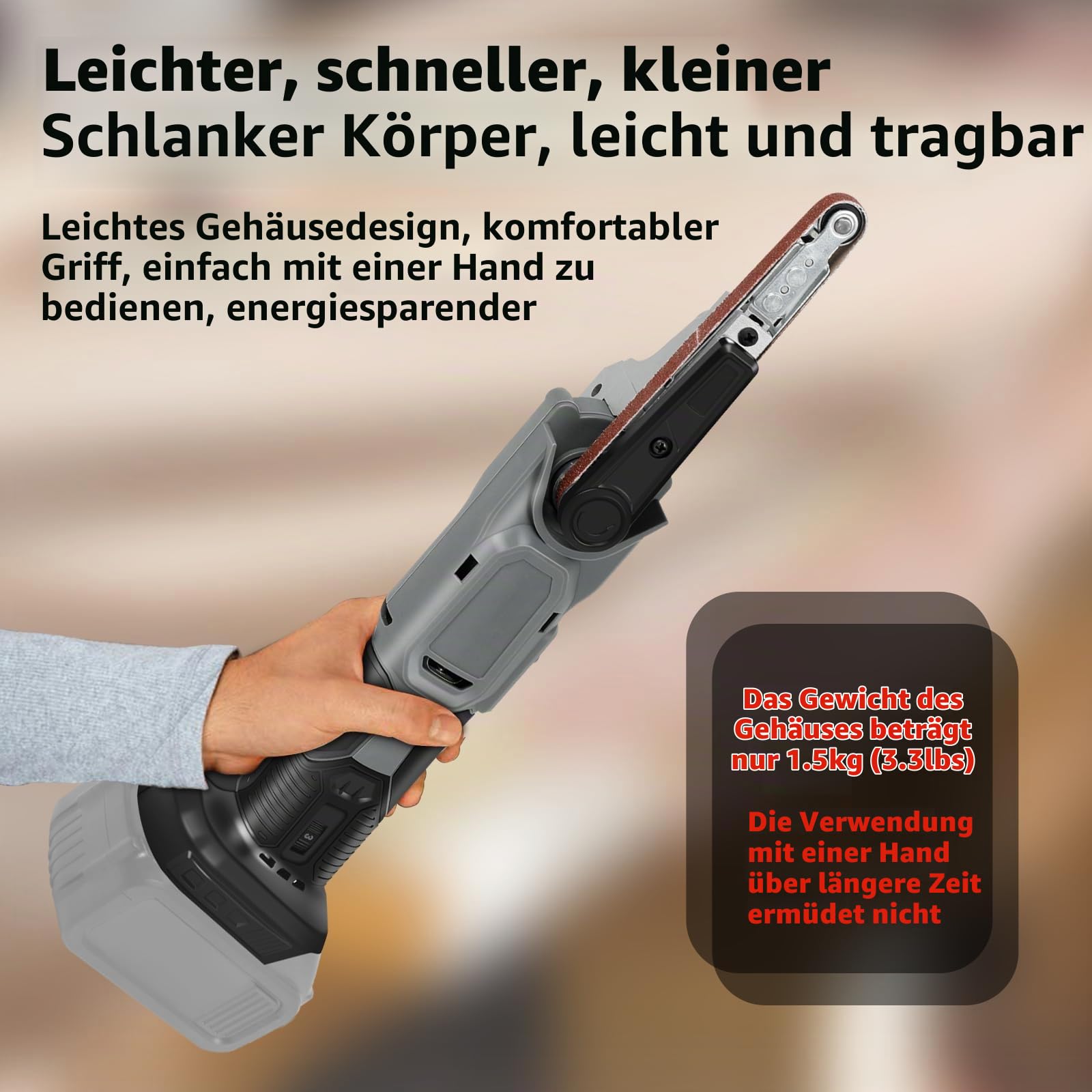 Akku Bandschleifer kompatibel mit Makita 18V Batterie, 10 x 330mm Elektrische Feile mit 3 Schleifbändern, 6 Geschwindigkeiten, 35° Einstellbare, Bandfeile für Holz Metall (ohne Akku) | Elektrische Feile mit 3 Schleifbändern, 6 Geschwindigkeiten, 35° Einst