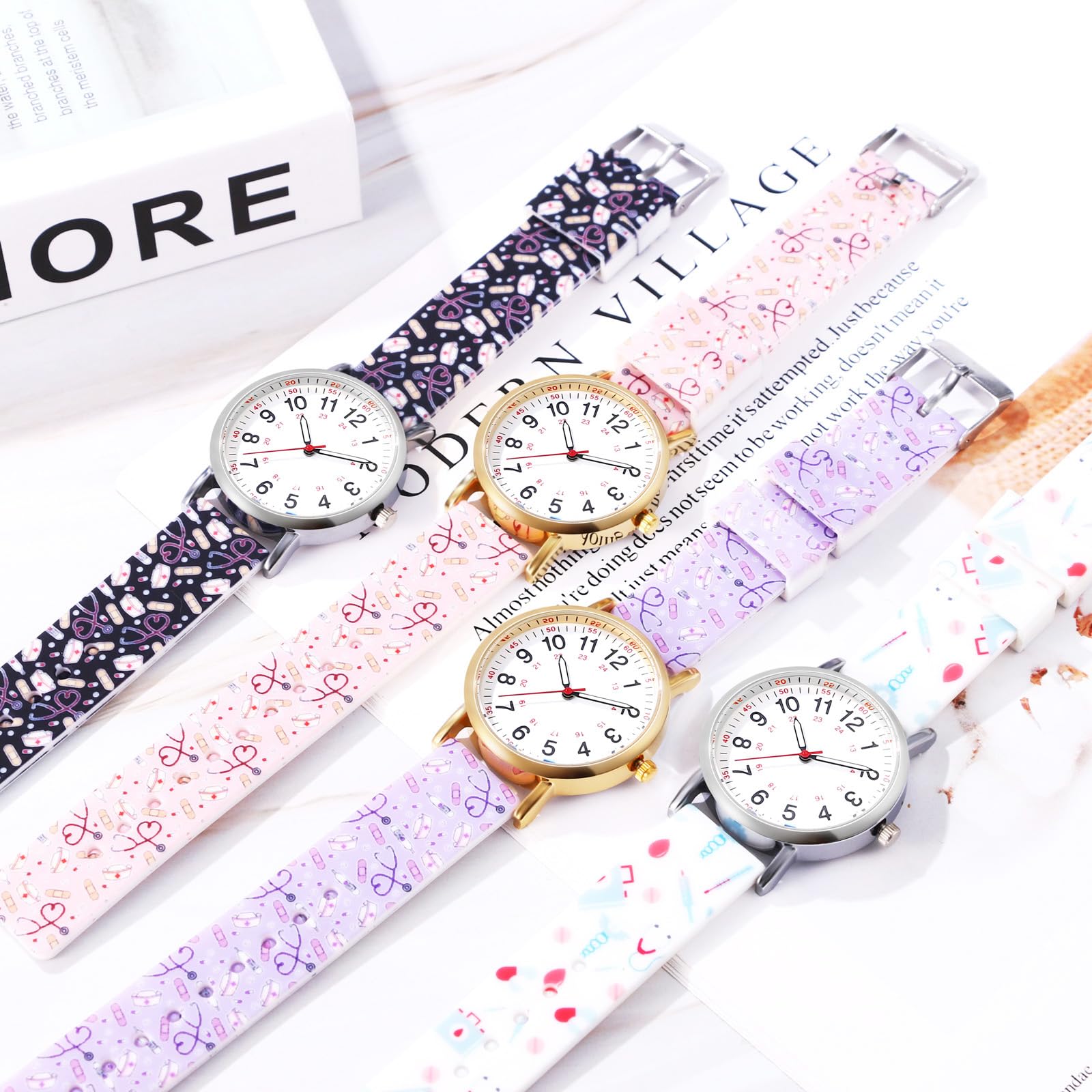JewelryWe Uhren Damen Silikon Schwesternuhr Wasserdicht Analog Quarz Armbanduhr Frauen Gummi Armband Uhr mit Pulsberechnung für Krankenschwester Ärzte Sanitäter