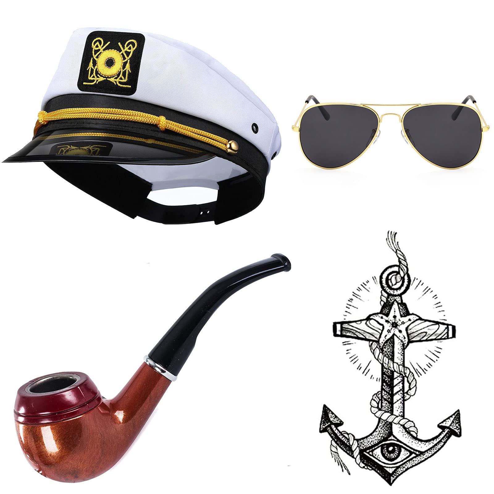 Buy Yacht Captain & Sailor Costume Set Hat,Corn Cob Pipe,Aviator