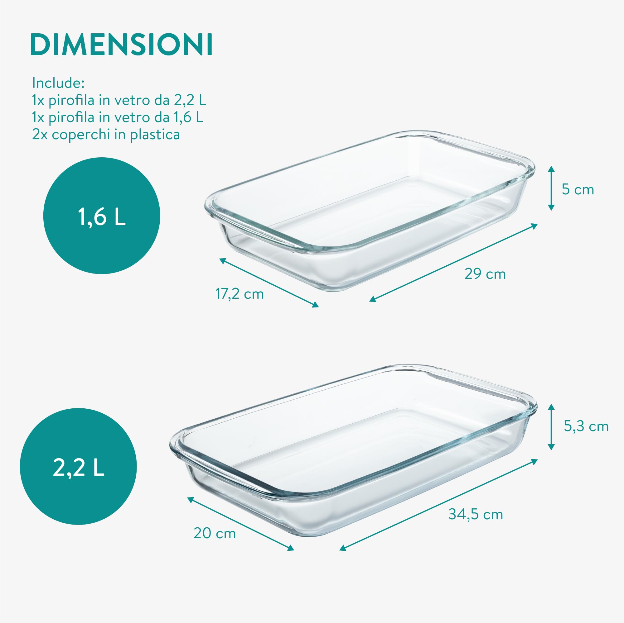 Navaris Teglia Forno Rettangolare - Set di 2 Teglie Forno - Contenitori in Vetro per Alimenti - Pirofile con Coperchio per Freezer - Adatte a Cottura e Conservazione in Frigorifero